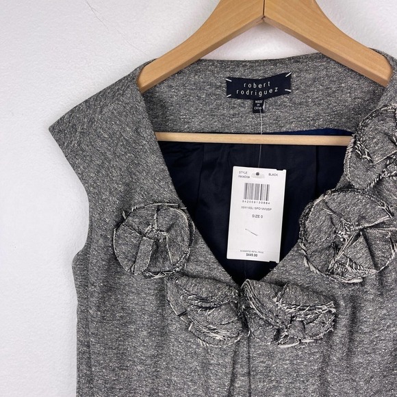 Robert Rodriguez Grey Sleeveless Wool Silk Tweed Sheath Dress Rosette Women's 0 - Picture 4 of 9